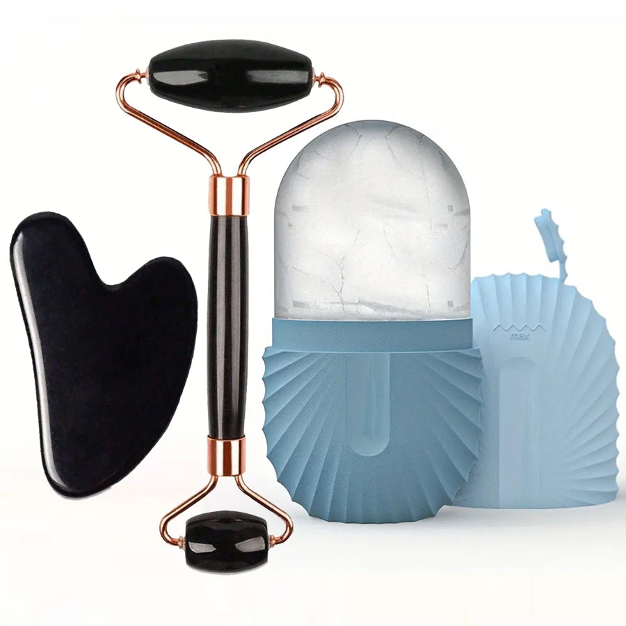 Cryo Glow Ice Roller & Gua Sha Set – Facial Lift, Sculpt & Skin Refresh Tool (1/2/3PCS)