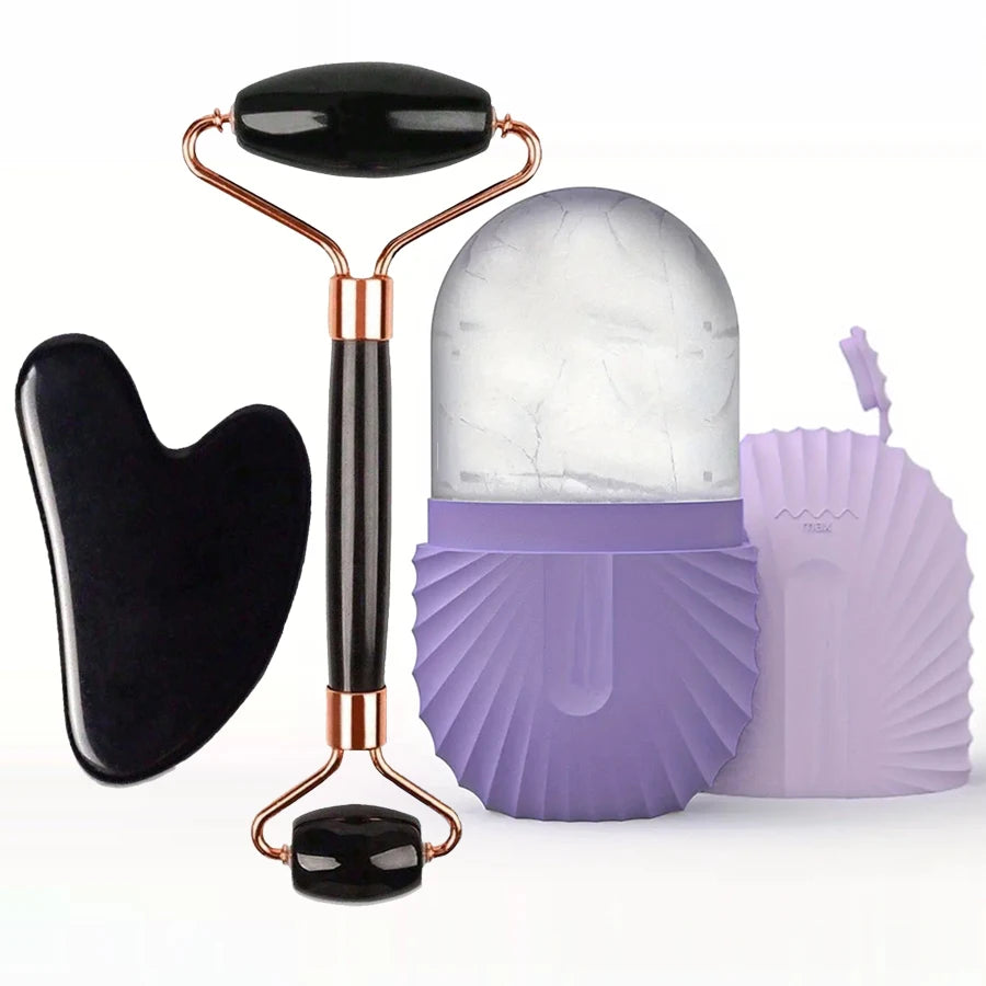 Cryo Glow Ice Roller & Gua Sha Set – Facial Lift, Sculpt & Skin Refresh Tool (1/2/3PCS)