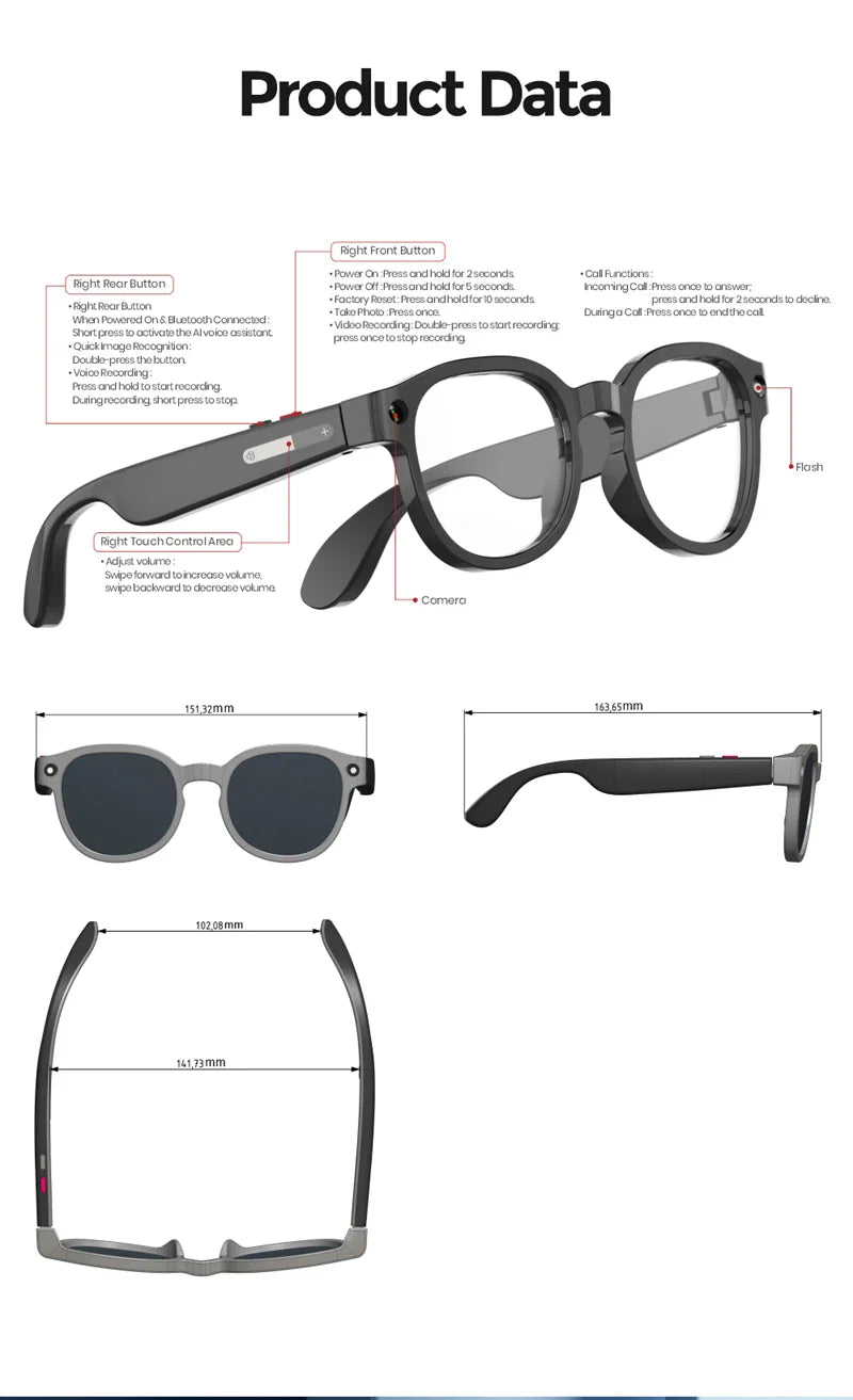 Lenovo Smart Glasses – AI 4K Camera Bluetooth Glasses