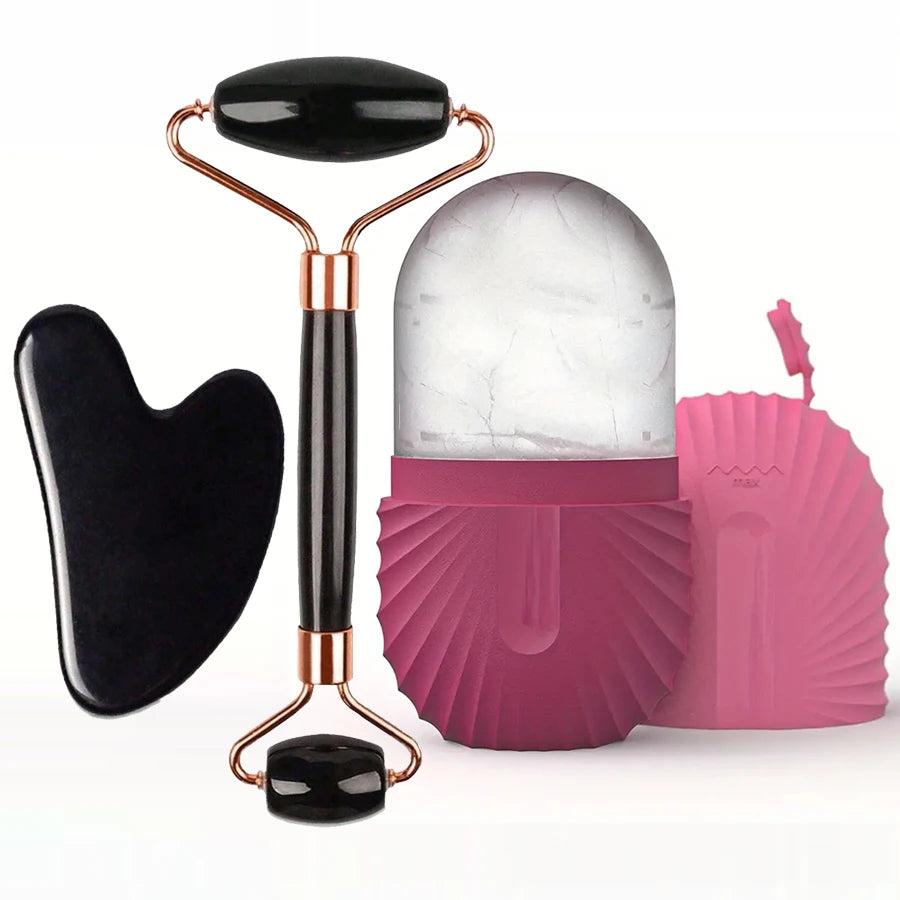 Cryo Glow Ice Roller & Gua Sha Set – Facial Lift, Sculpt & Skin Refresh Tool (1/2/3PCS)