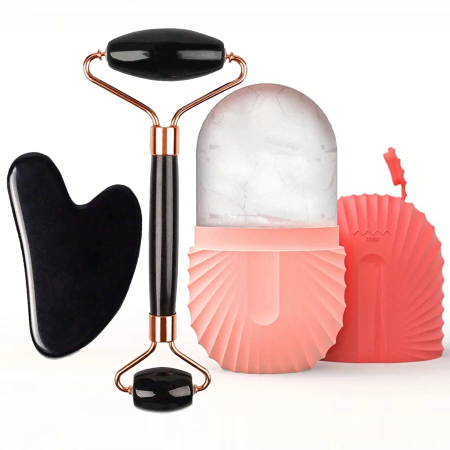 Cryo Glow Ice Roller & Gua Sha Set – Facial Lift, Sculpt & Skin Refresh Tool (1/2/3PCS)