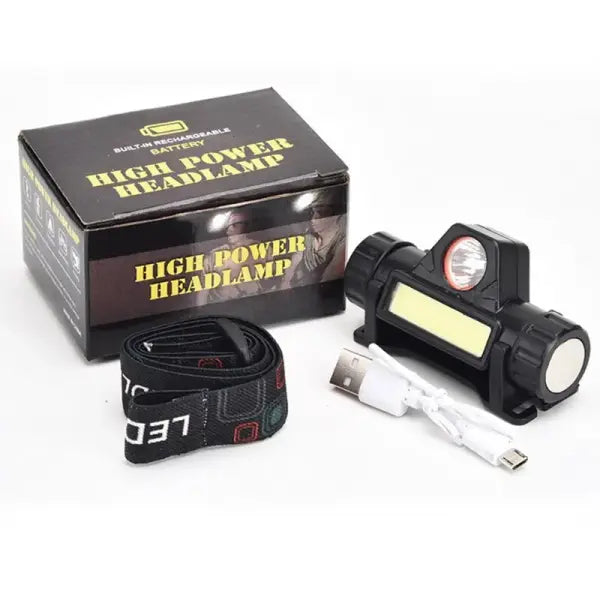 Rechargeable COB LED USB Headlamp ABS Waterproof Fishing Head Torch
